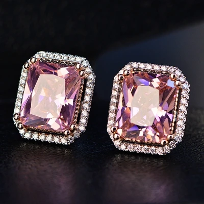 earrings PANSYSEN 925 пробы Серебряный свадебный набор украшений для женщин натуральный розовый кварц обручальное кольцо серьги кулон ожерелье наборы - Цвет камня: earrings