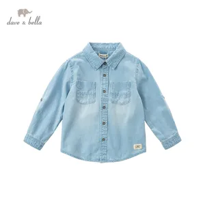 DKX17184-1 нижнее белье в стиле бренда dave bellaОт 5 до 13 лет весенние Кофты для маленьких мальчиков, рубашки с длинным рукавом для детей, однотонные штаны с карманами детская эксклюзивная Одежда для девочек