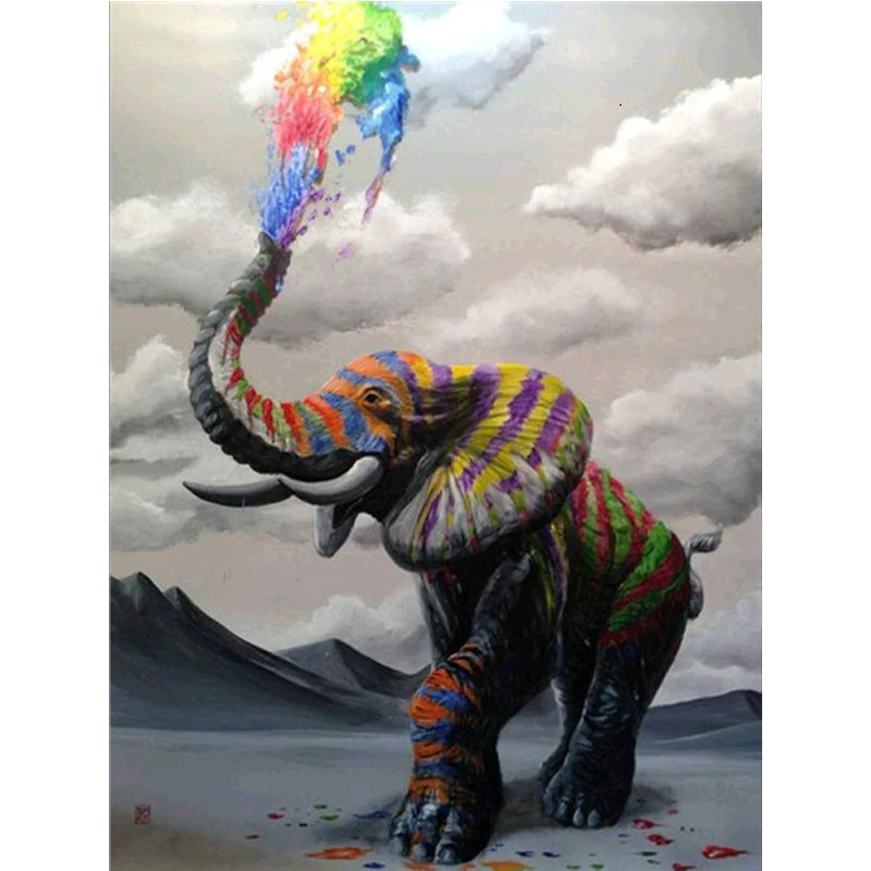 5D full diamond painting animal picture Colorful elephant clouds DIY handmade crafts home decoration