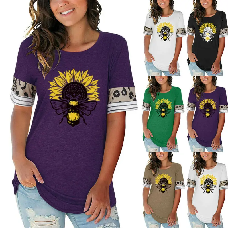 

Summer Women Casual Crew Neck Short Sleeve T Shirt Print Top Loose Blouse Tunic