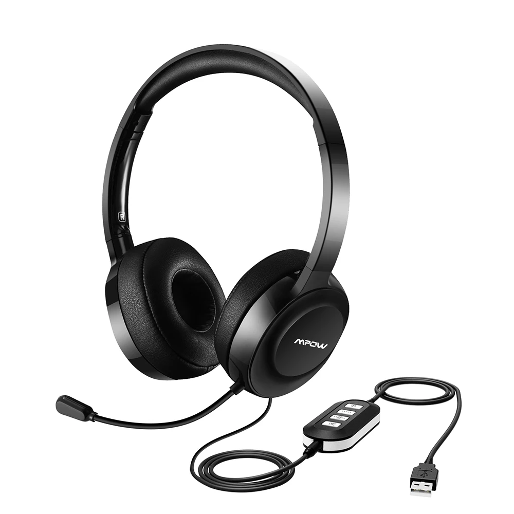 Black Headset Mpow 158 проводные наушники USB/3,5 мм вилка гарнитура с микрофоном Шумоподавление для колл-центра и онлайн-конференции для Win PC - Цвет: Black Headset