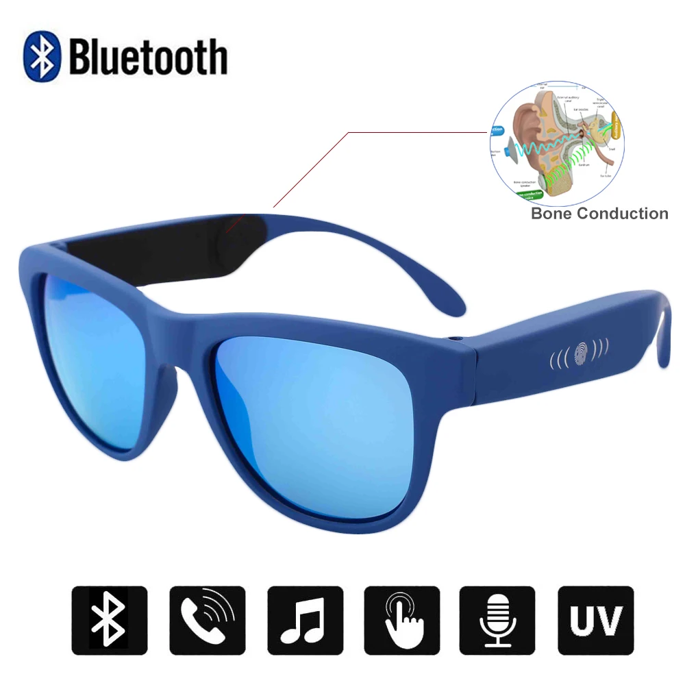 Blue Blue Mirror Conway умные солнцезащитные очки Bluetooth динамик гарнитура костная проводимость музыкальные очки сенсорное управление голосовые звонки очки для вождения - Цвет линз: Blue Blue Mirror