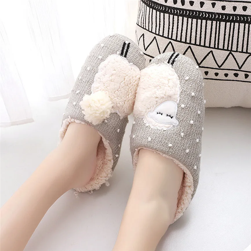 Милые Нескользящие зимние женские тапочки с животными короткие плюшевые модные