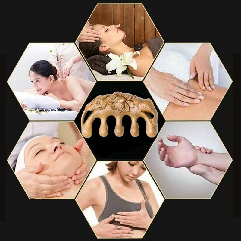 Деревянный массажер расческа из сандалового дерева и лотоса для массажа