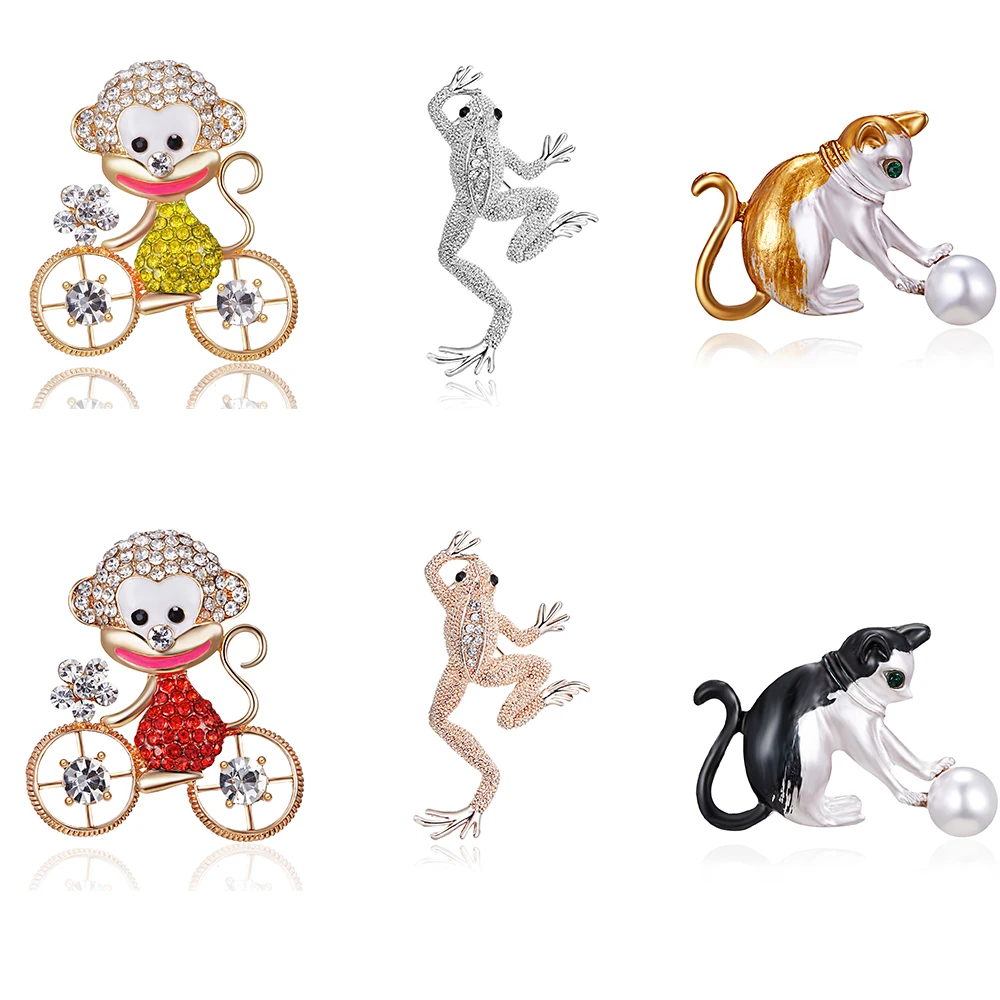 

Crystal Monkey Cat Frog Brooches for Women Men Gold Silver Color Animal Brooch Pins Vintage Fashion Jewelry Coat Accessories
