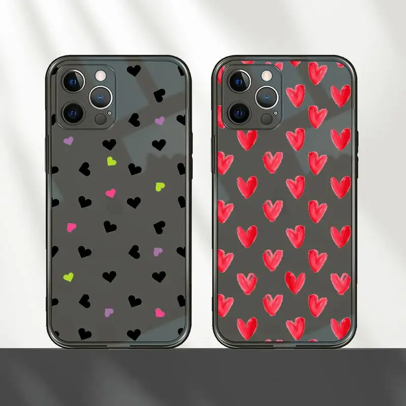 

love Phone Case For iPhone 12 11 8 7 mini pro X XS XR MAX Plus Black Transparent Cover
