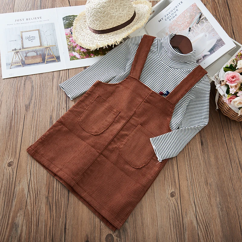 Baby Girl Dress solid Fashion Kids Spiring Autumn Clothes Princess Girls strap Dresses brown khaqi | Детская одежда и обувь