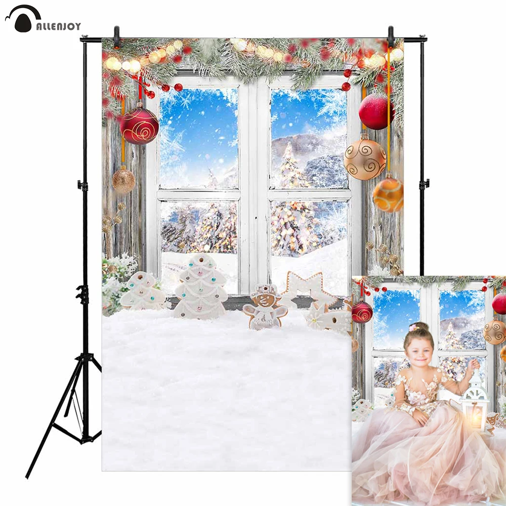 Allenjoy фоны для фотосъемки Снеговик декорация окно Зимний лес Рождественский пейзаж шары фотостудия фон для фотосъемки