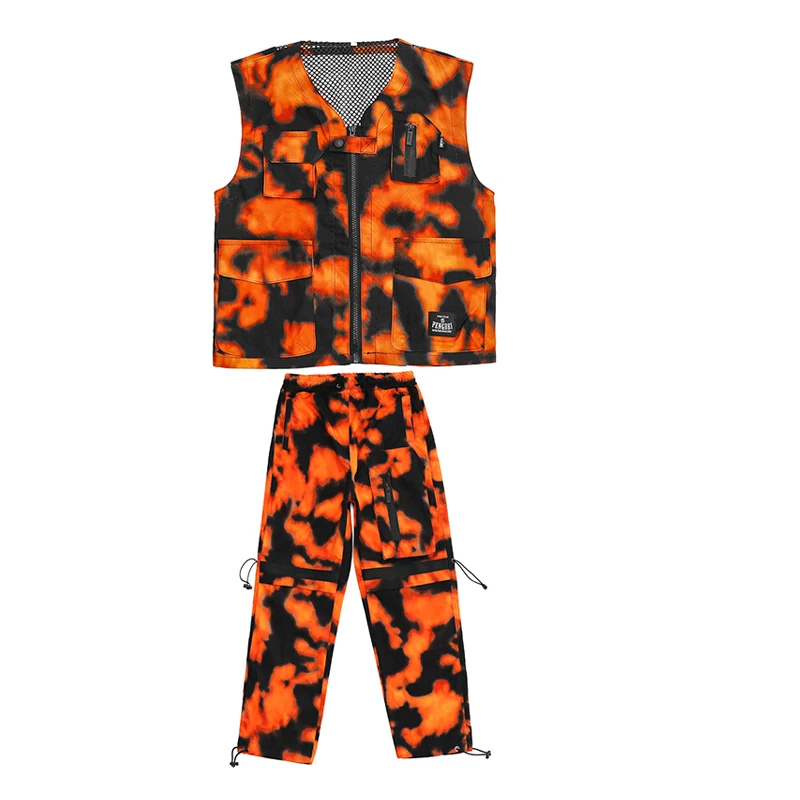 

Professional Street Dance Costumes For Kids Sleeveless Jacket Camouflage Suit Boy Cool Hip Hop Clothes Girls Jazz Outfit