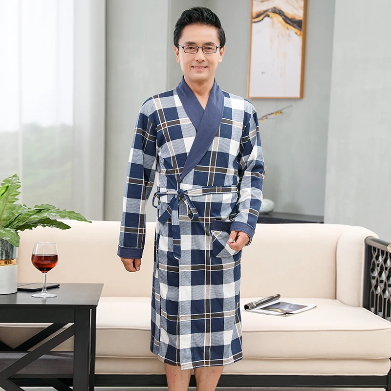 Мужская пижама размера плюс XL-4XL, 100% хлопок, трикотажная одежда, сексуальная Мужская Ночная рубашка в клетку, домашняя одежда от AliExpress RU&CIS NEW