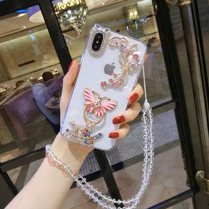 Роскошный чехол подставка с кольцом бабочкой и драгоценным камнем для iPhone 12 11 Pro