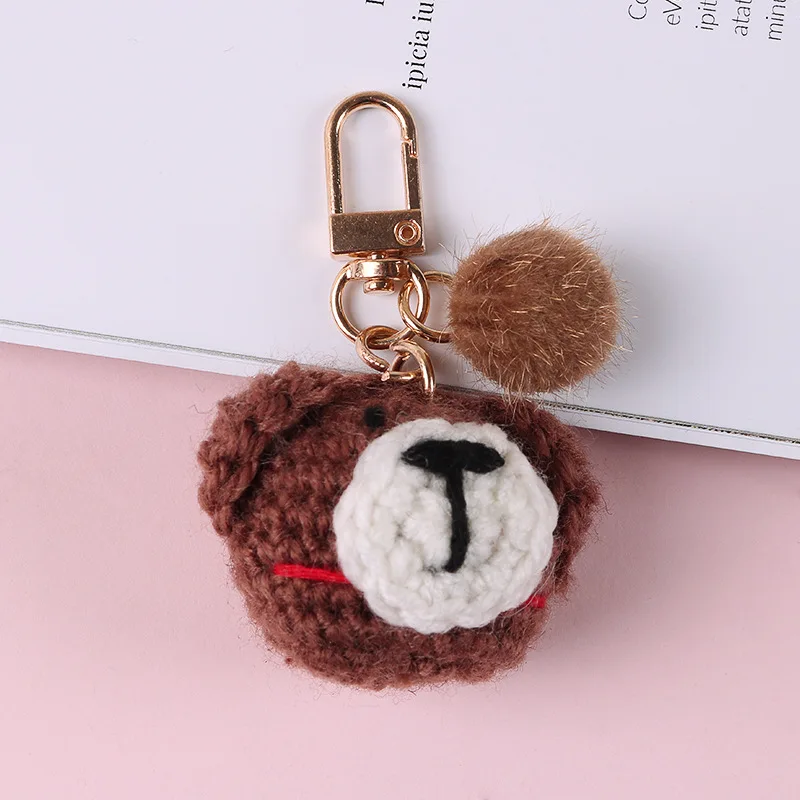 

Animal Key chainS Panda lion bear puppy woollen thread knitting small animal keychain pendant headset cover AirPods trim 2020