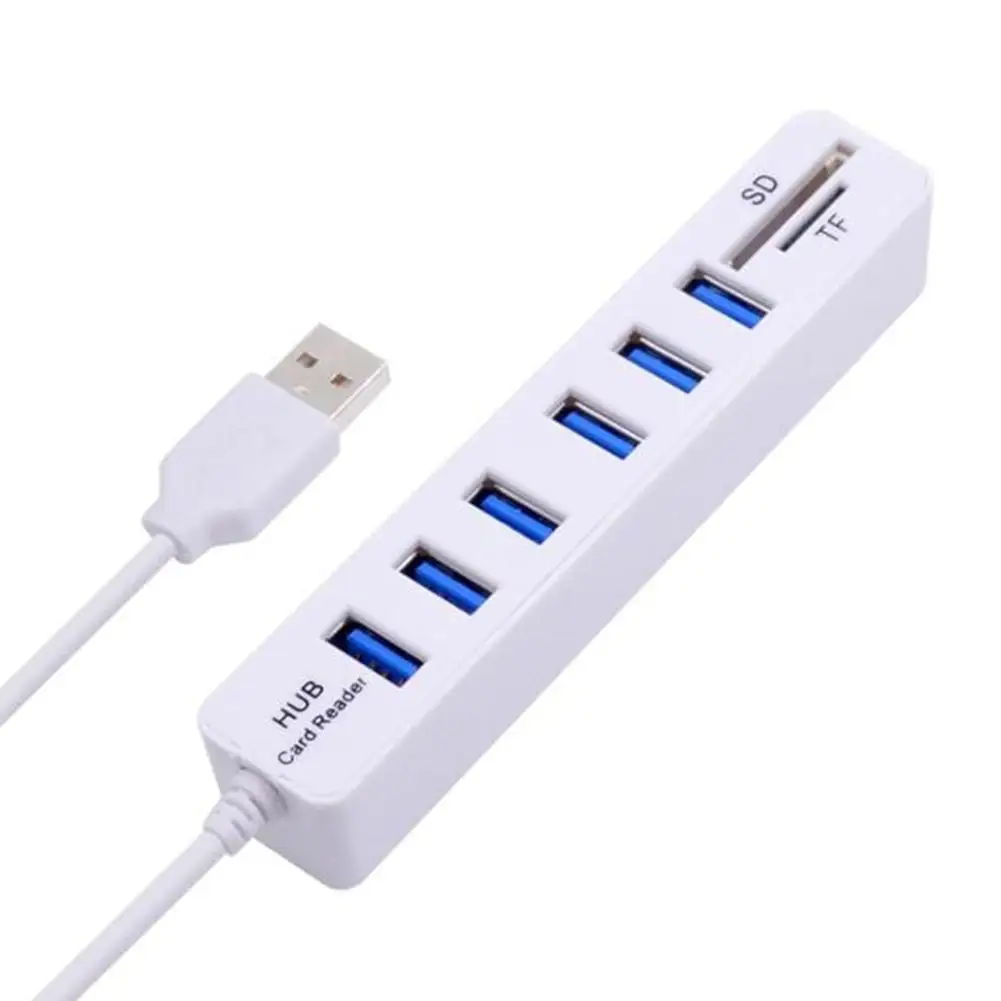 

Usb Splitter 2.0 Hub 2 In 1 Card Reader SD/TF 6USB+2 HUB+ Reader Card Extender T0Z5