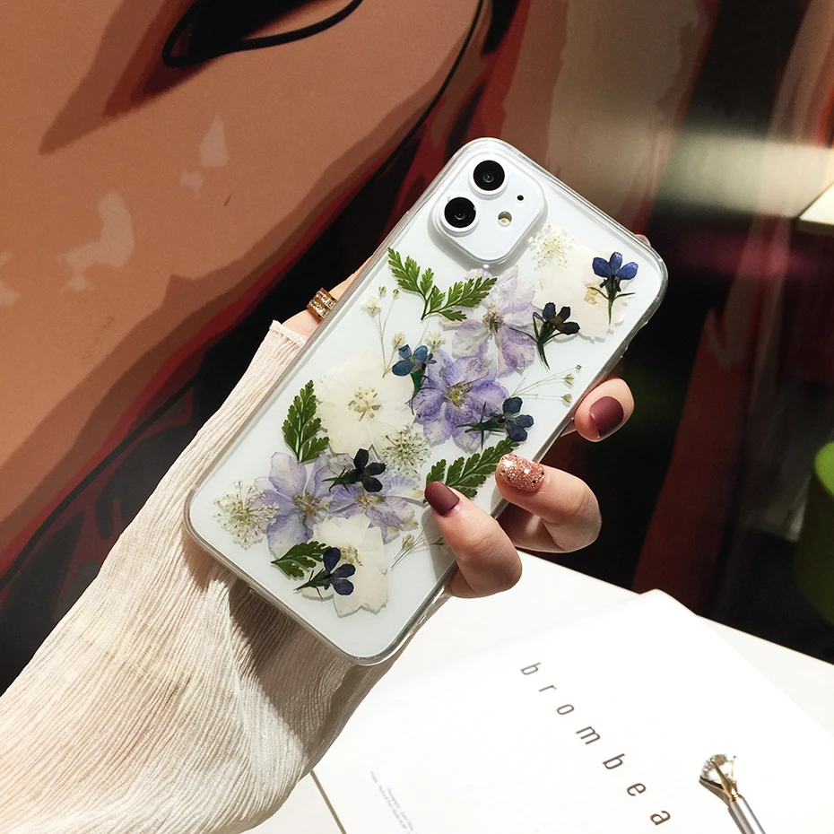 Qianliyao Real Dried Flower Phone Case For Samsung Galaxy S22 S21 S20 FE Plus Note 20 Ultra Case Soft Clear Floral Cover