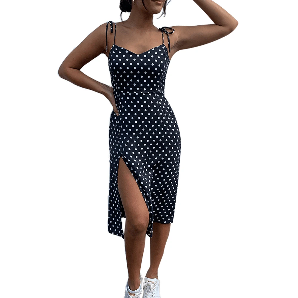 2019 сексуальное черное платье в горошек с лямкой на шее открытыми плечами