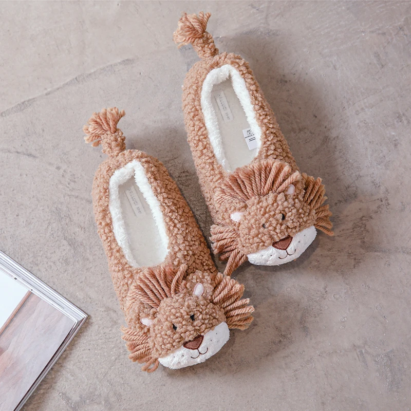 

Super Cute Three-Dimensional LittleLion Warm Female Shoes Rubber Sole Couple Bag Heel Antiskid Cotton Indoor Women Slipper