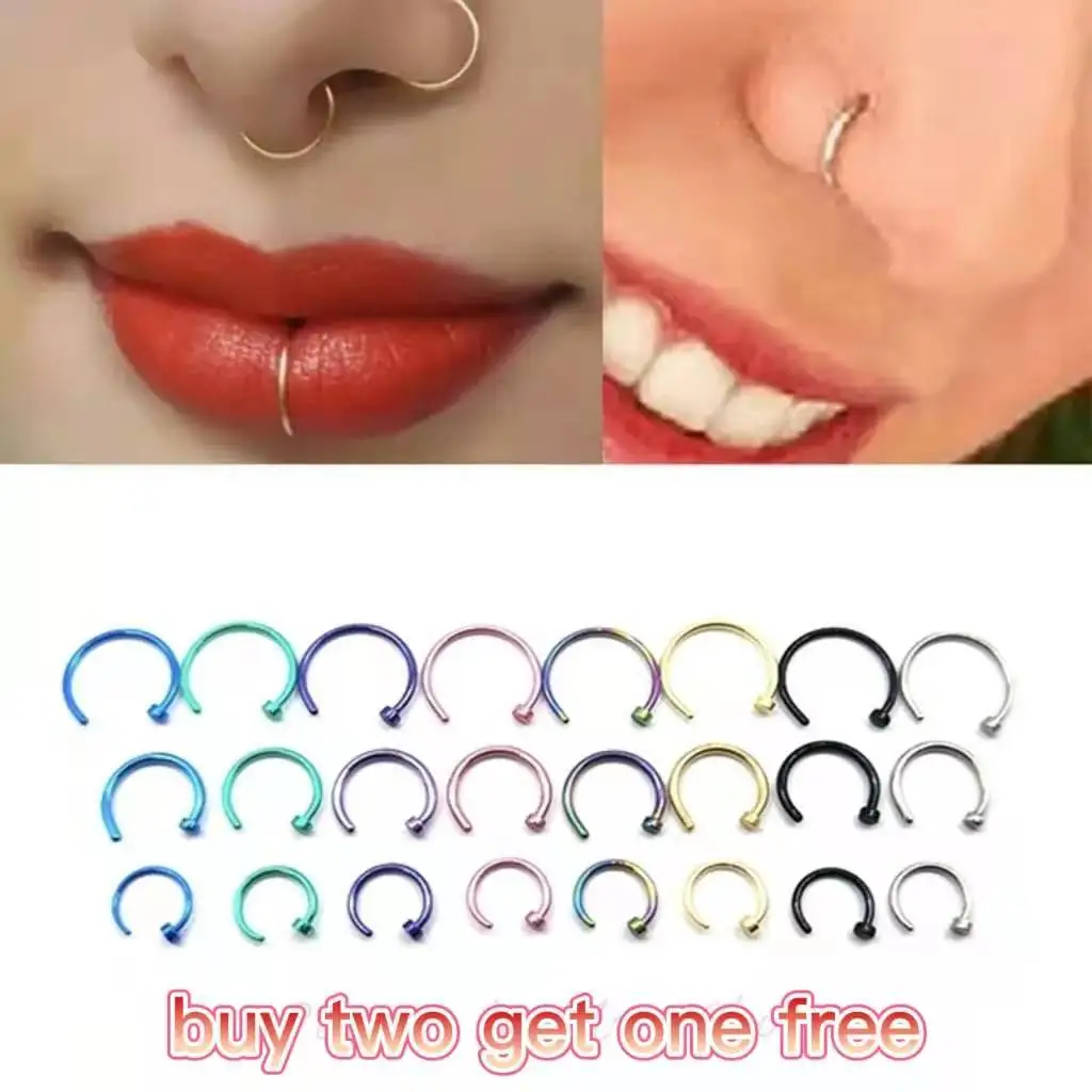 

Stainless steel U-shaped C-shaped nasal septum hoop piece Punk body piercing nose ring and lip clip Ladies piercing body jewelry