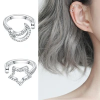 solid 925 sterling silver ear cuff earrings simple star moon non pierced ear cuffs clip on earrings for women girls