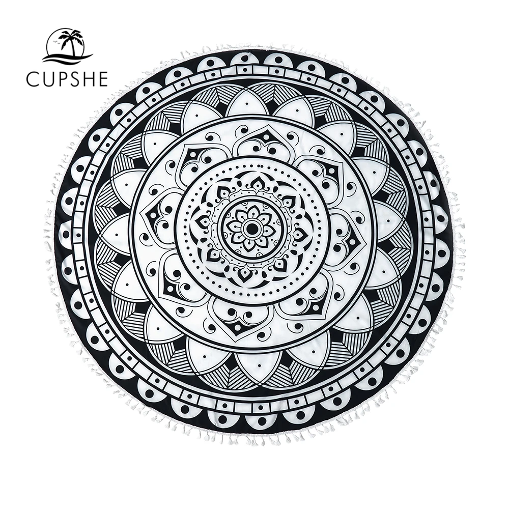 

145cm Round Shaped Beach Towel With Tassels Black White Boho Print Swimming Beach Blanket 2021 Surf Beach Bath Towels