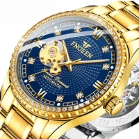 golden mens mechanical watch automatic self wind clock business sport watches stainless steel watchband wristwatch