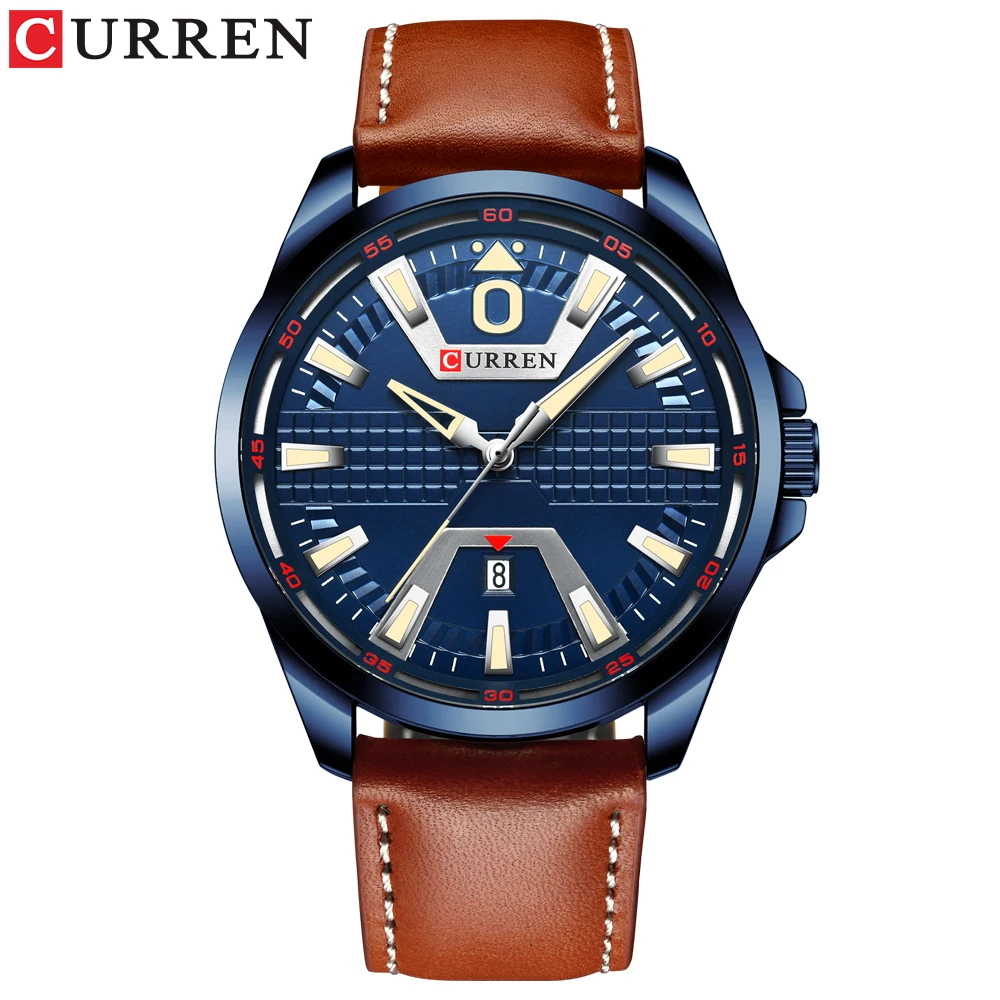 brown blue Креативные Часы мужские модные роскошные часы бренд CURREN Кожа Кварцевые Бизнес наручные часы Авто Дата Relogio Masculino - Цвет: brown blue