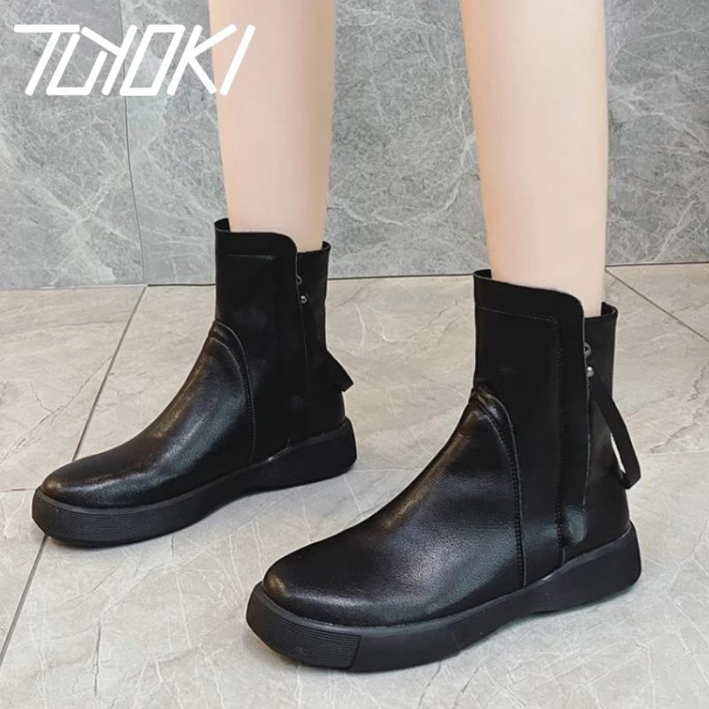 Tuyoki новые женские ботильоны Женские ботинки из натуральной кожи круглый носок