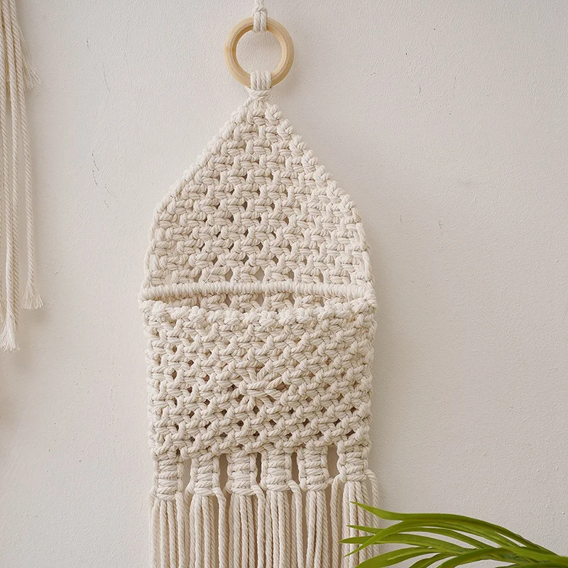 Макраме настенный держатель для хранения почты и писем, маленький органайзер из хлопковой ткани с карманом для подвешивания, бохо декор для дома.