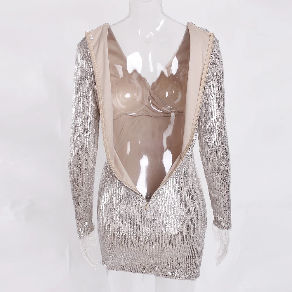 Мини-платье с V-образным вырезом и блестками | Женская одежда