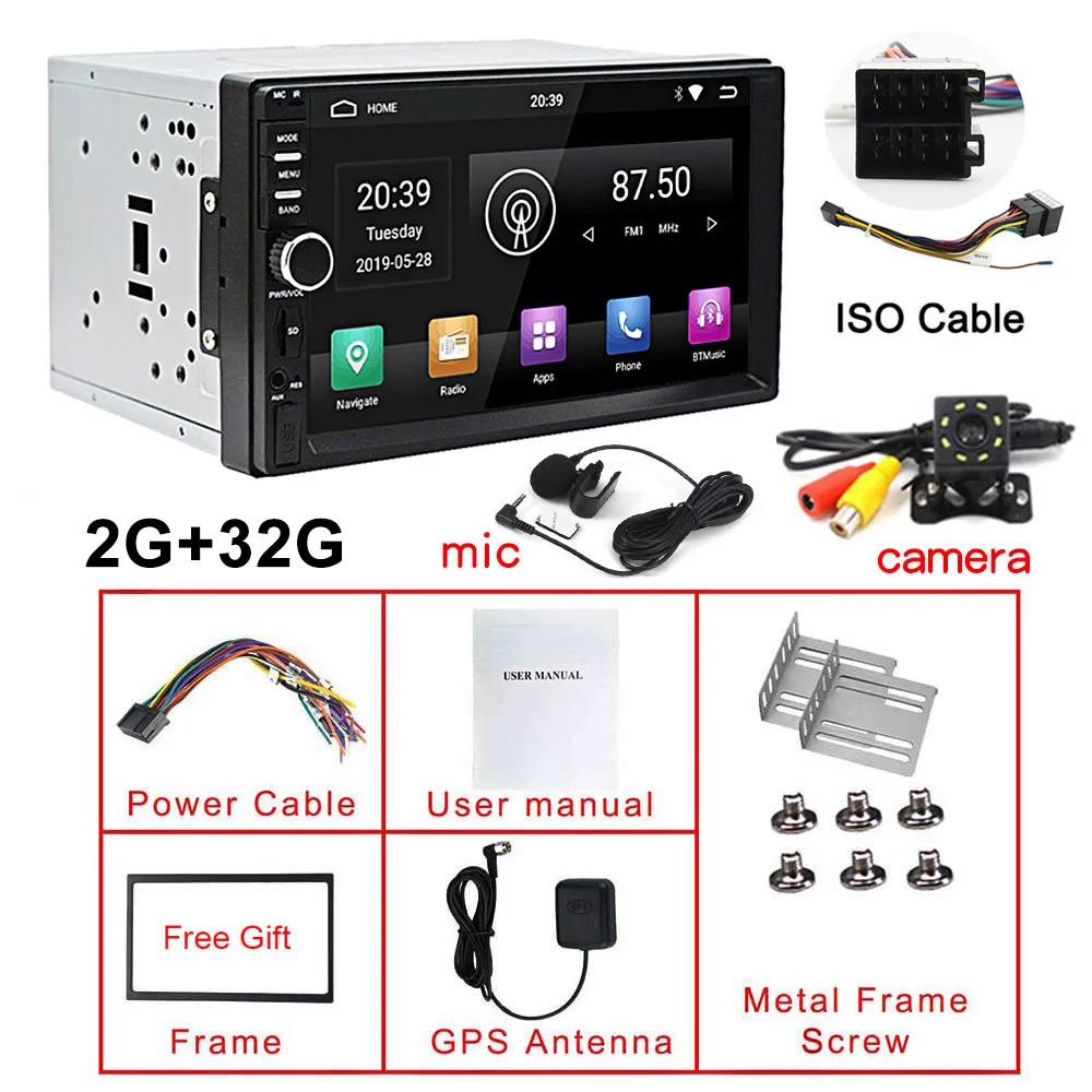 ROM 2G CAM MIC ISO 2din Android 9,0 Автомобильная стерео 2G ram 32G rom Авторадио gps навигация " 1024x600 зеркальная связь Bluetooth wifi RDS SWC OBD видео-выход - Цвет: ROM 2G CAM MIC ISO