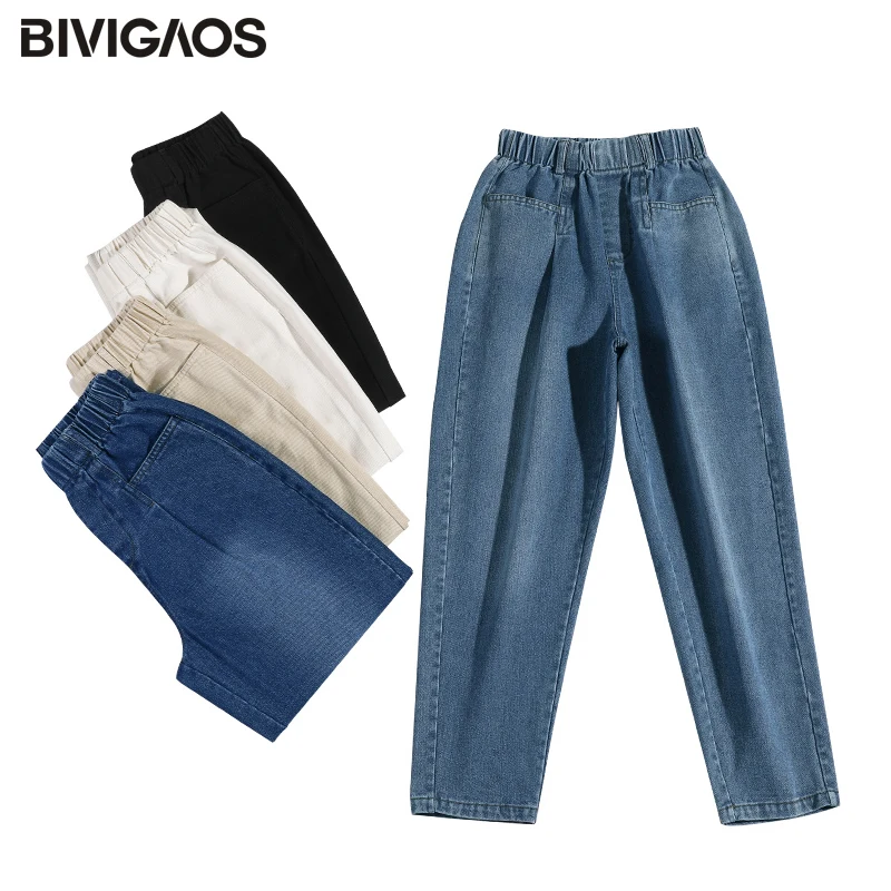 BIVIGAOS 2019 Осенние новые прямые джинсовые брюки с карманами укороченные джинсы