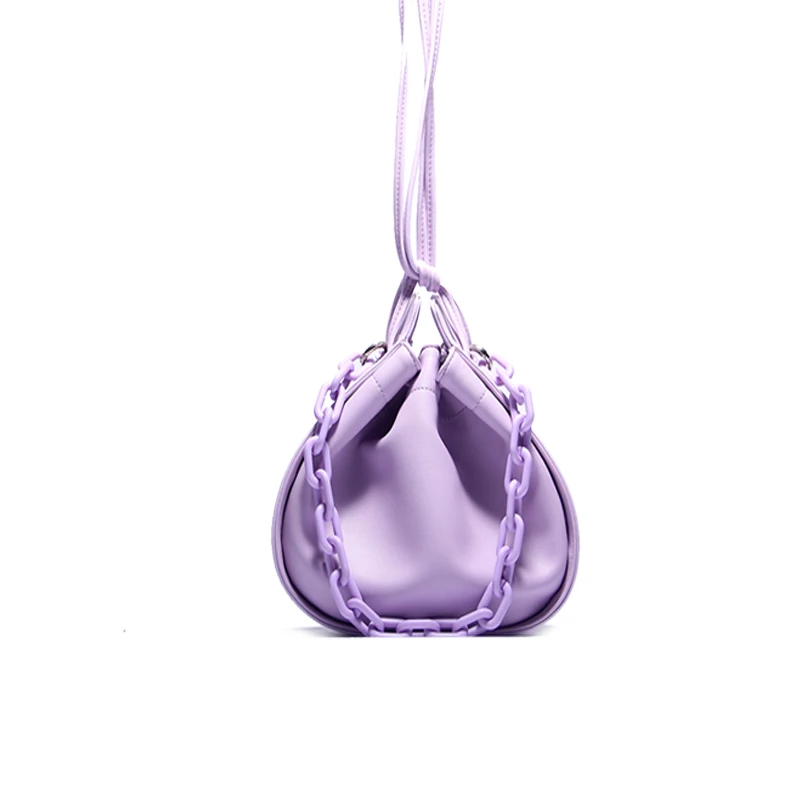 

Niche Design Women Bag 2020 New Acrylic Chain Casual Drawstring Shoulder Crossbody Bucket Bag Solid Color A607