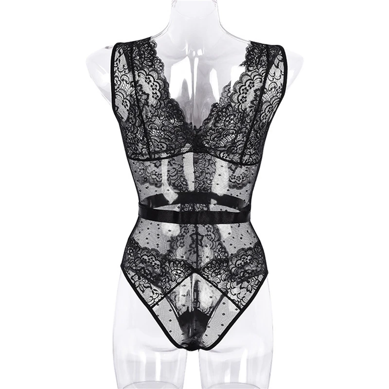

Lace Bodysuit Women Deep V Neck Floral Embroidery Sexy Romper Bodycon Jumpsuit Overalls Transparent Female Body Suit