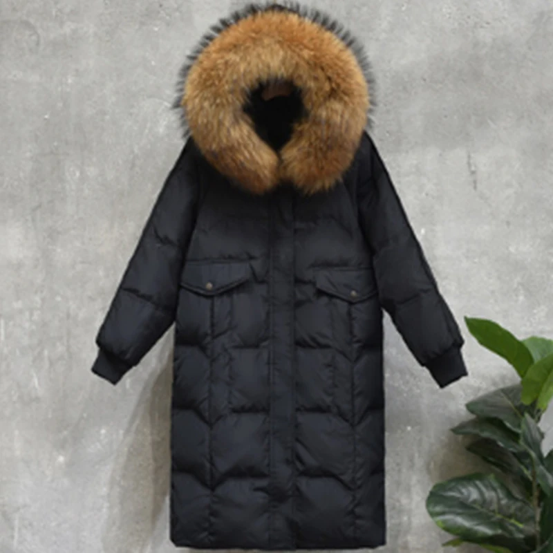 Новый черный/розовый/белый пуховик на утином пуху Модные женские длинные куртки