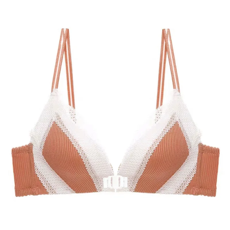 

2020 New Style Joint Contrast Color Hipster Lace Underwear Thin Double Shoulder Straps Beauty Back No Steel Ring Paper Bra