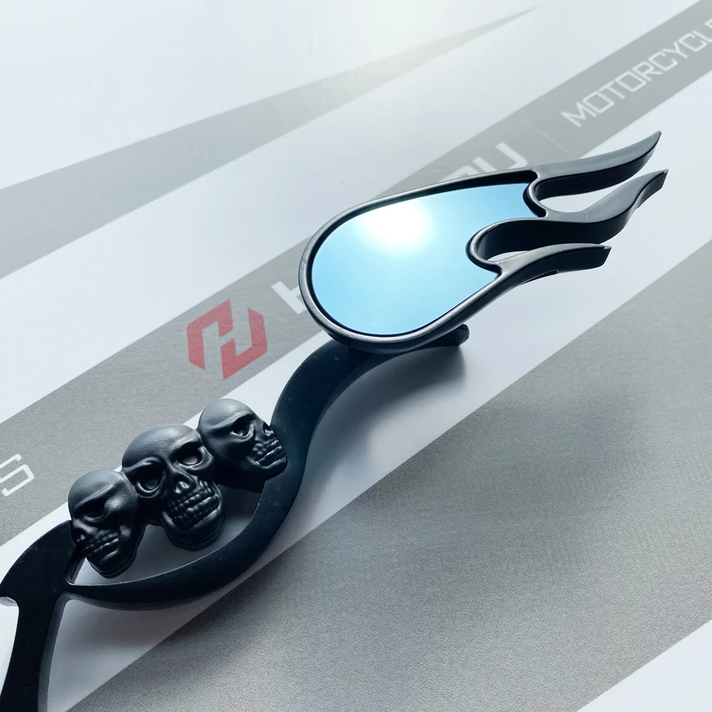 Хромированные зеркала заднего вида с черепом и пламенем для HARLEY DYNA SOFTAIL SPORTSTER ROAD