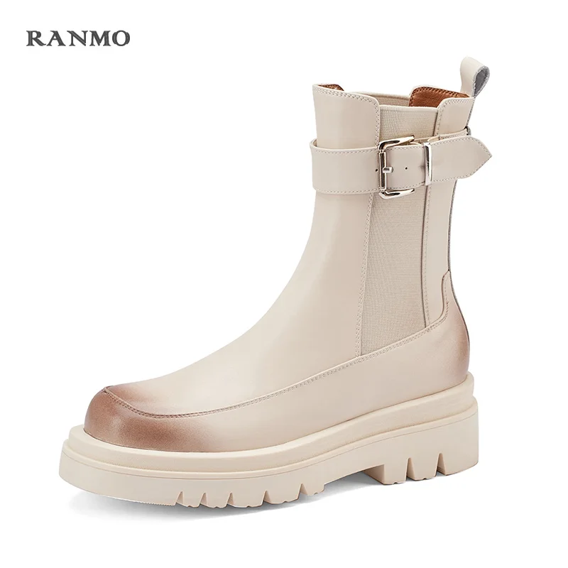 

Martin Boots Female 2021 British Style Thick-soled Mid-tube Boots Retro Tooling Short Boots Leather Single Boots Chelsea Boots