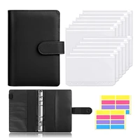 a6 pu leather binder budget cash envelopes system planner organizer with 12pcs binder clear zipper pockets and label stickers