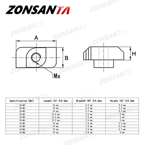 ZONSANTA Т-гайки M3 M4 M5 M6 M8 из углеродистой стали