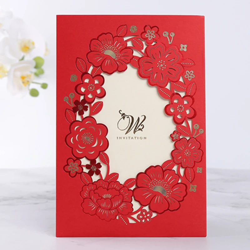 50 шт. роскошной флорой и лазерная резка свадебные приглашения карты Элегантный