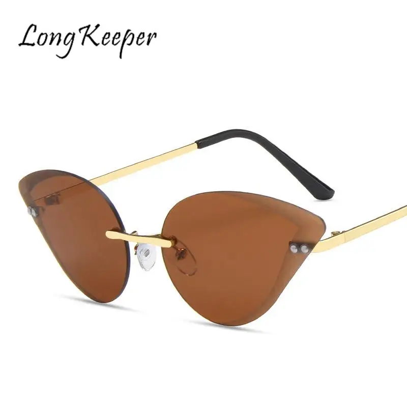 

Rimless Cat Eye Sunglasses Women Men Vintage Steampunk Polygon Glasses Retro Decorative Glasses Ocean Lens Eyewear Oculos De Sol