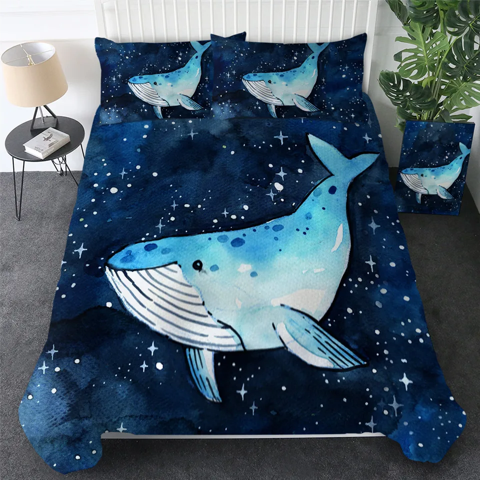 BeddingOutlet Whale Bedding Set Sea Animals Comforter Cover Universe Watercolor Home Textiles Constellation Stars Bed Set 3pcs