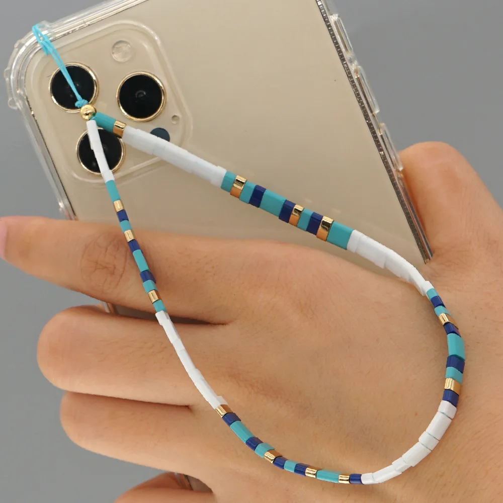 colorful tila bead mobile phone chain cellphone strap anti lost lanyard hanging cord for women summer jewelry phone accessories free global shipping