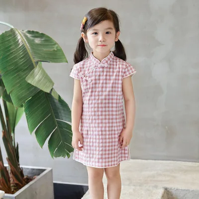Чонсам из хлопка и льна с коротким рукавом для девочек qipao размеры от 2 до 8 лет|red