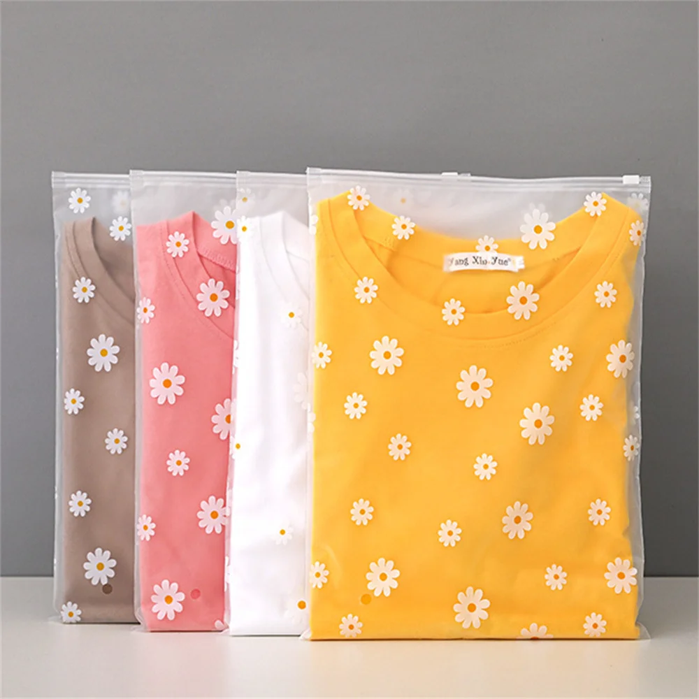 

50Pcs Daisy Clothing Zipper Bag Transparent EVA Frosted Zipper Bag Packaging Storage Bag Clothes Container For Clothes Suitcases