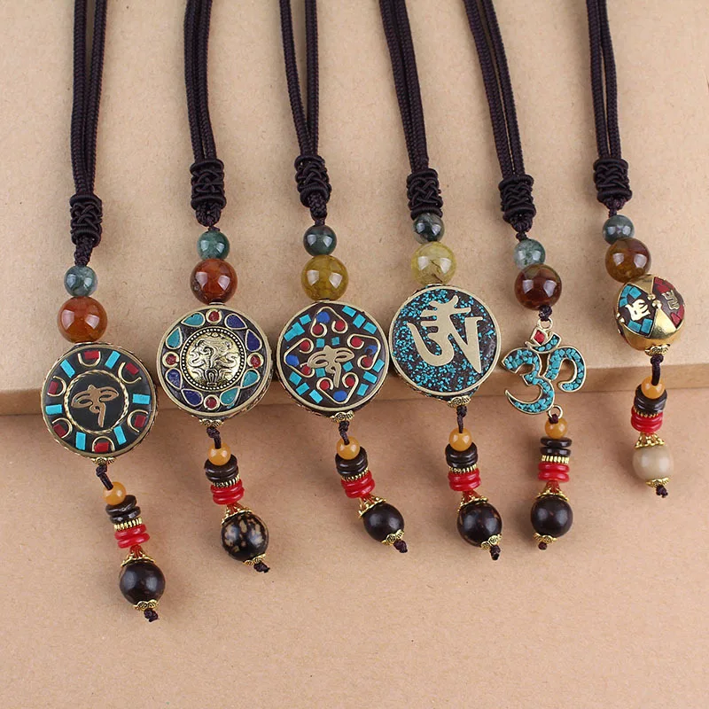 Новый Винтажный непальский длинный буддийский деревянный кулон и ожерелье из