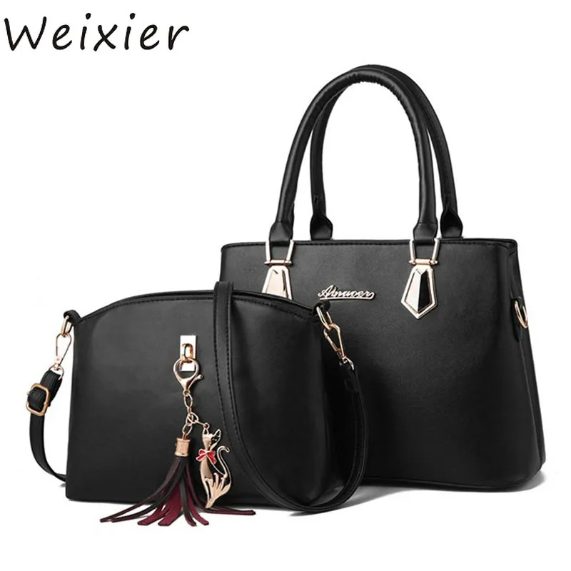 WEIXIER New Luxury Women Bag 2 Pieces Set solid bag Fashion Shoulder Messenger PU Leather Composite V1-71 | Багаж и сумки