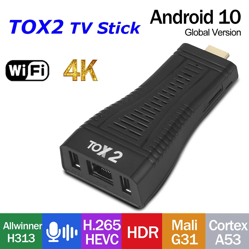 

Android 10.0 TV Box TOX2 TV Stick Allwinner H313 Quad Core 2GB 16GB TvBox 2.4G/5G WiFi 100M BT5.0 Smart Set Top Box TV Dongle