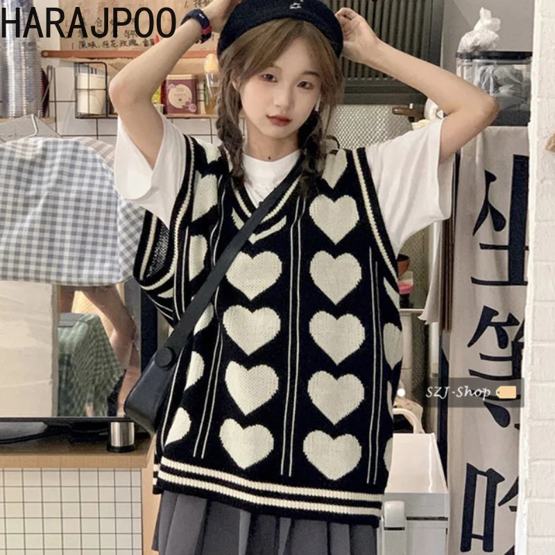 

Harajpoo Women Vests Retro Salt Love Loose Thin Knitted 2021 New Spring Fall V Neck Stacked Jacket Casual Tops Trendy Waistcoat