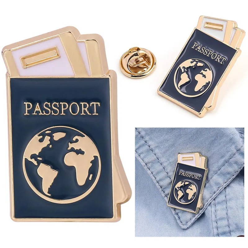 Мультфильм глобальная карта Паспорт эмаль нагрудные булавки броши Милая значок