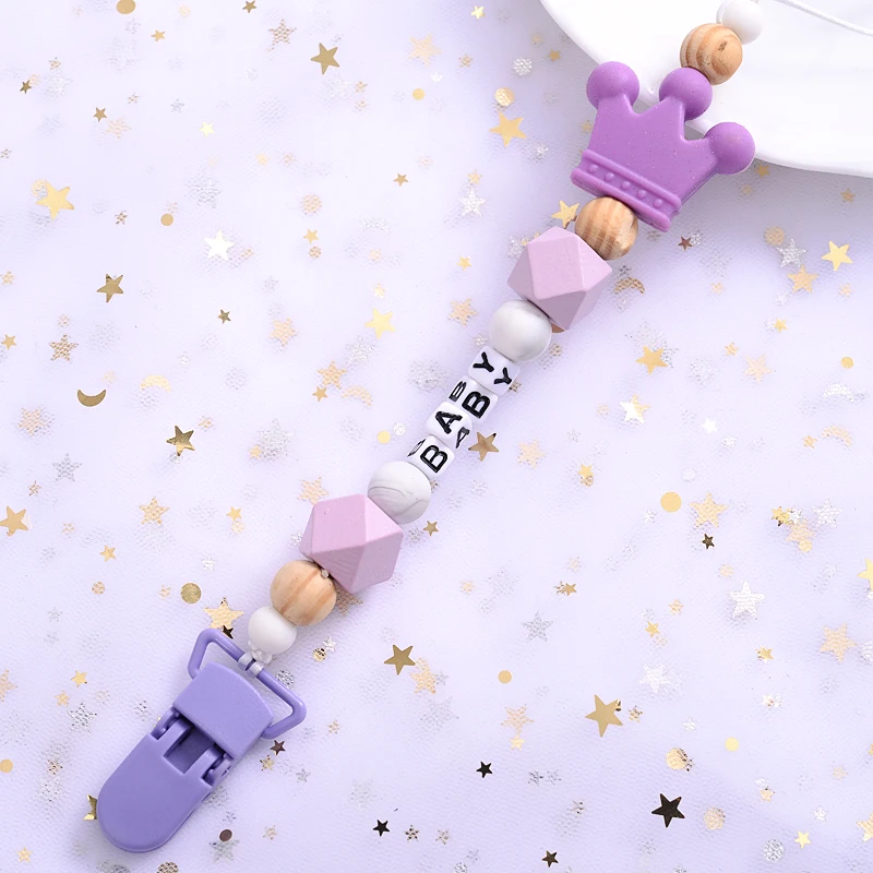 Cadena de dentici&oacute;n para beb&eacute;, mordedor hecho a mano, cadena de Portachupetes de silicona con Clip, 5 colores, novedad-2